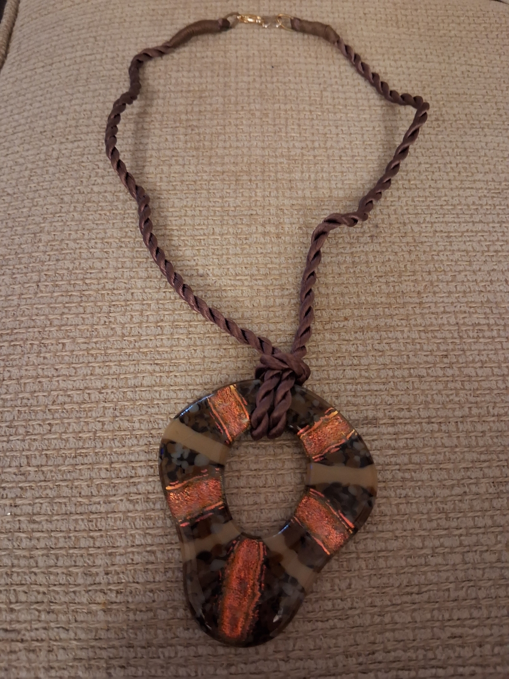 Brown Resin Pendant Necklace with Copper Accent